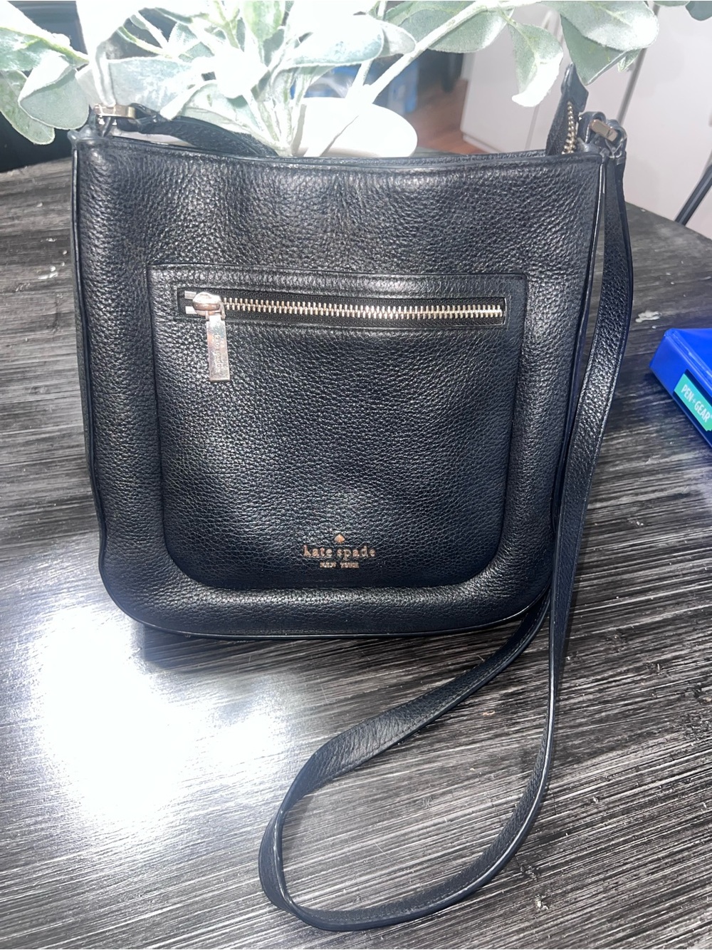 kate spade Black Pebbled Leather Messenger Crossbody